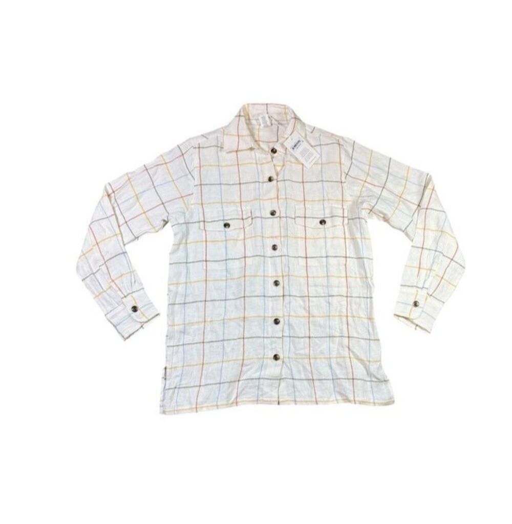 Vitamin A Playa Linen Blend Boyfriend Shirt Womens Size Small Swim Cover up Long